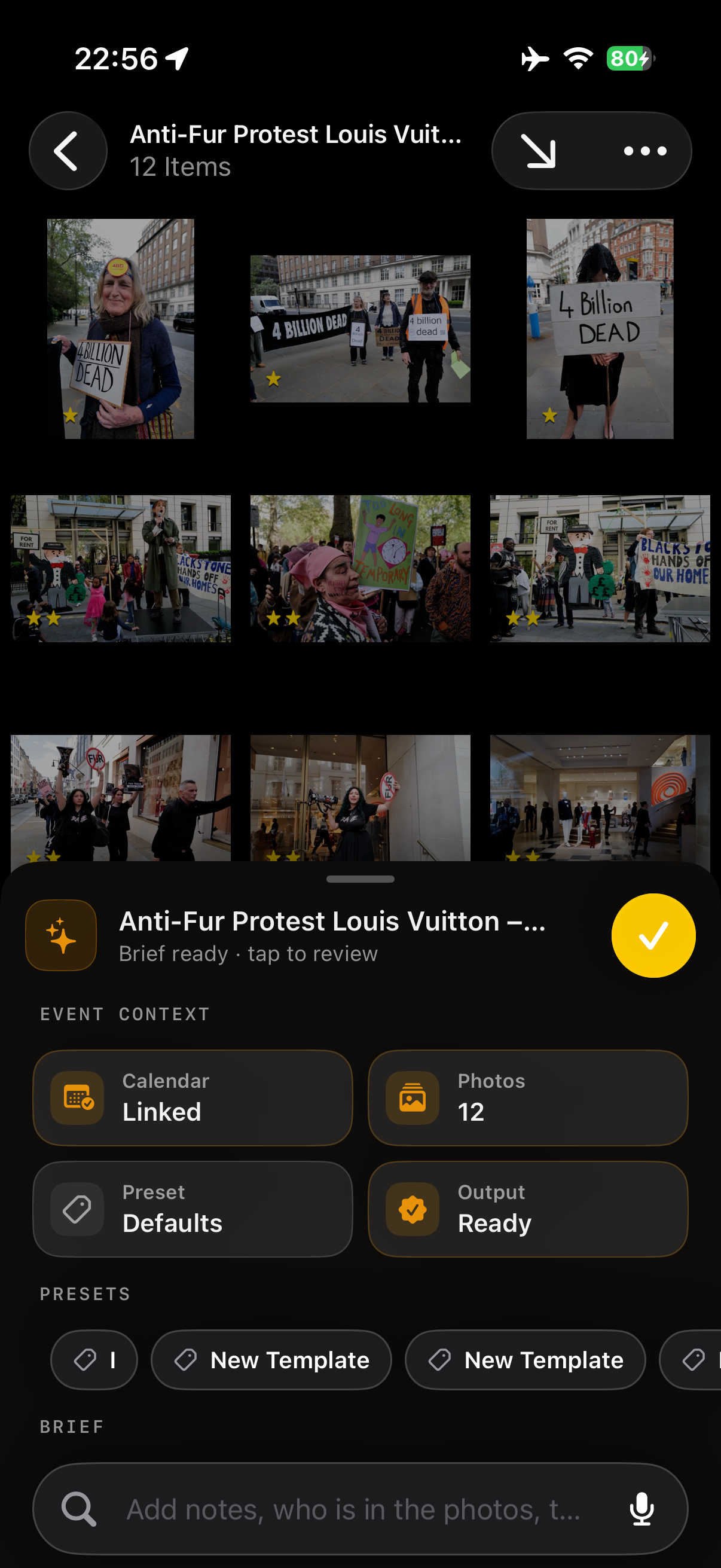 Dispatches voice-driven caption and metadata screen